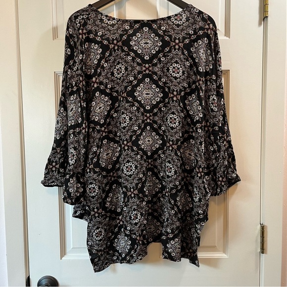 Vtg Jody California Geometric Floral Open Front Shawl - Size 1X (?) No Size Tag - Picture 5 of 7